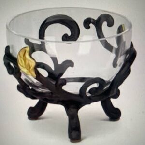 COPY - Set Of 4 Gold Leaf Glass Dipping Bowl With Metal Holder. Gg Gold Leaf Co…